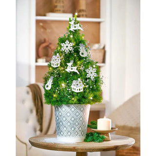 Silver And White Winter Potted Spruce Tree